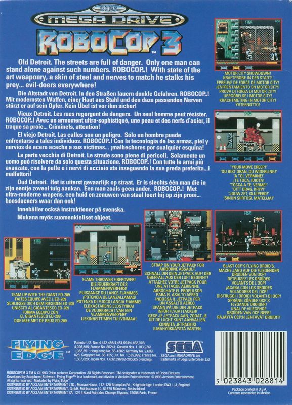 Back Cover for RoboCop 3 (Genesis)