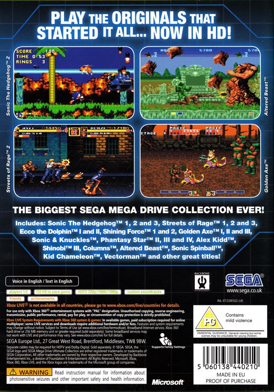 Back Cover for Sonic's Ultimate Genesis Collection (Xbox 360)
