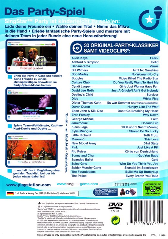 Back Cover for SingStar: Party (PlayStation 2)