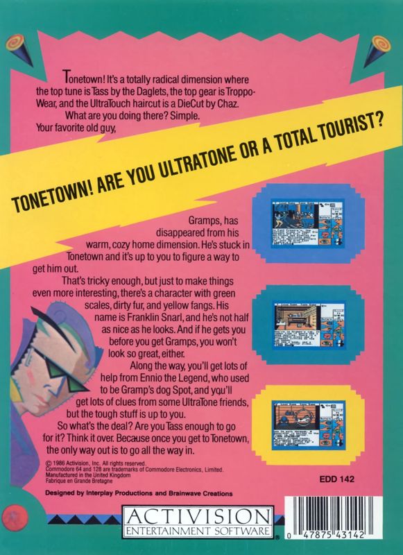 Back Cover for Tass Times in Tonetown (Commodore 64) (European hard plastic box)