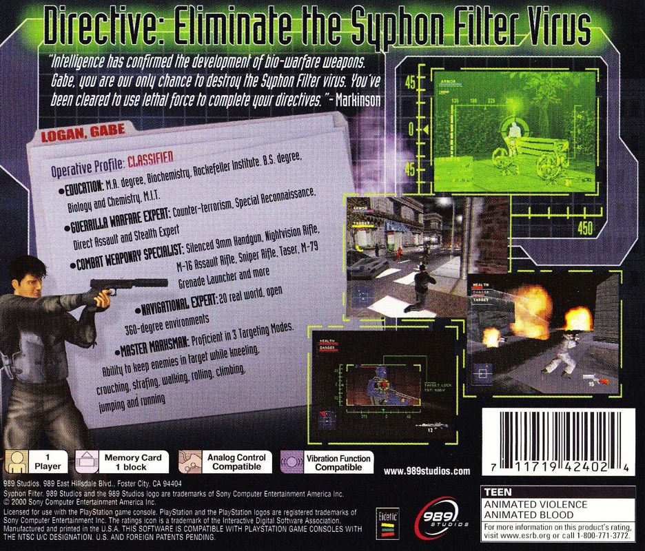 Back Cover for Syphon Filter (PlayStation) (Greatest Hits release)