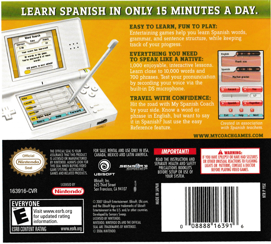 Back Cover for My Spanish Coach (Nintendo DS)