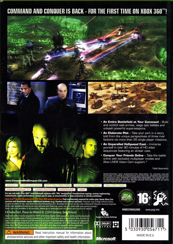 Back Cover for Command & Conquer 3: Tiberium Wars (Xbox 360)