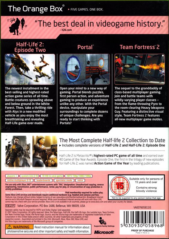 Back Cover for The Orange Box (Xbox 360)