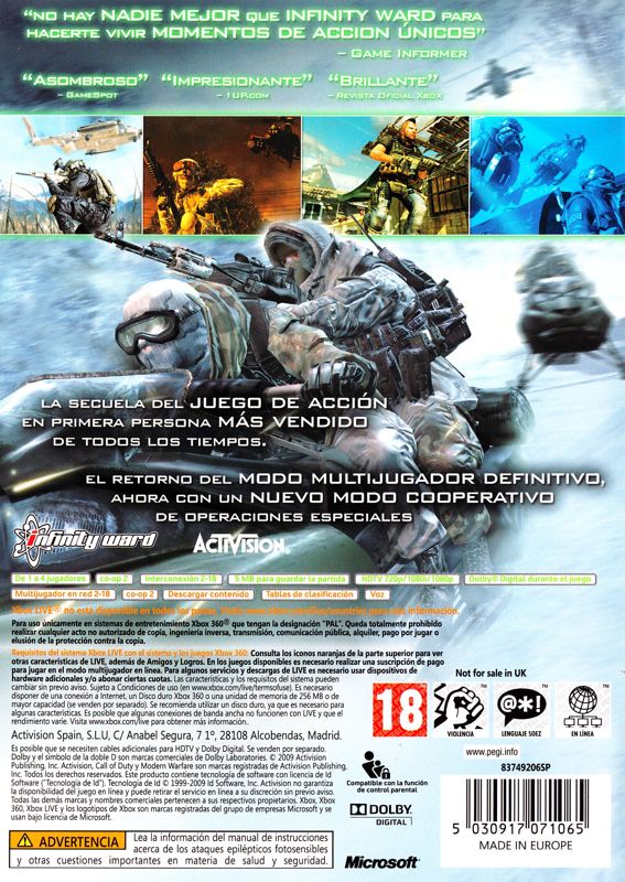 Back Cover for Call of Duty: Modern Warfare 2 (Xbox 360)