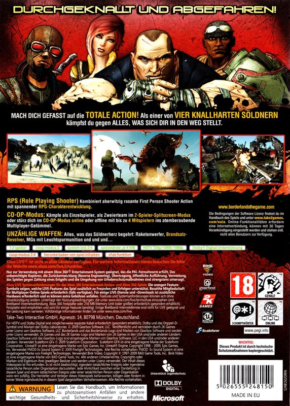 Back Cover for Borderlands (Xbox 360)