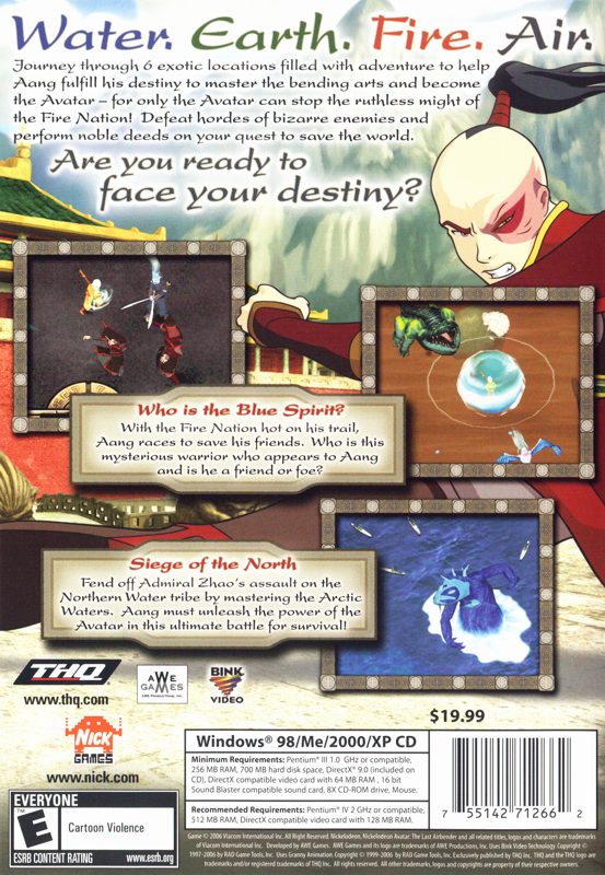 Back Cover for Avatar: The Last Airbender (Windows)