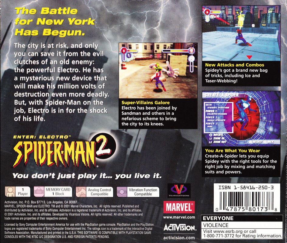 Back Cover for Spider-Man 2: Enter: Electro (PlayStation)