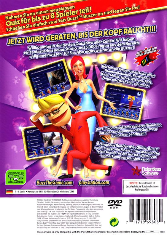 Back Cover for Buzz! The Mega Quiz (PlayStation 2)
