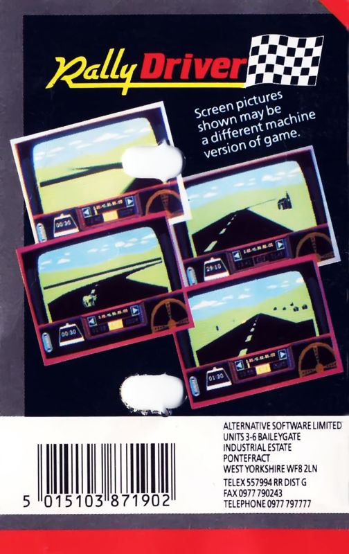 Back Cover for Rally Driver (Commodore 64) (Alternative 199 Range release)