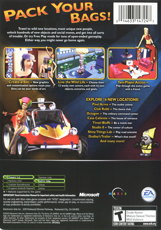 Back Cover for The Sims: Bustin' Out (Xbox)