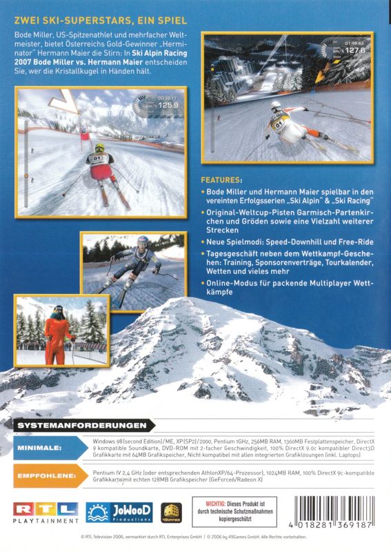 Back Cover for Alpine Ski Racing 2007: Bode Miller vs. Hermann Maier (Windows)