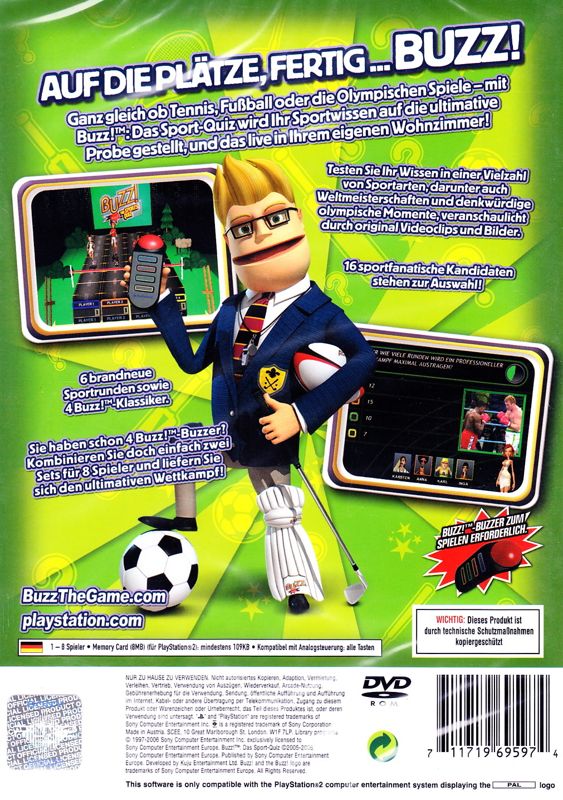 Back Cover for Buzz! The Sports Quiz (PlayStation 2)