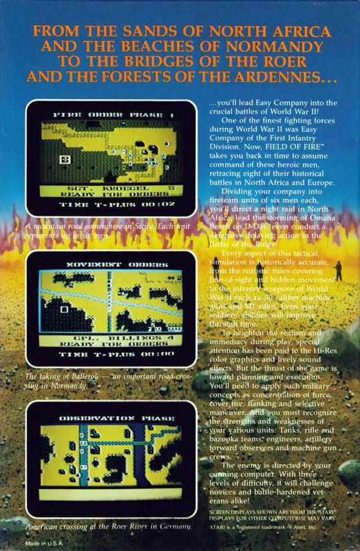 Back Cover for Field of Fire (Atari 8-bit)