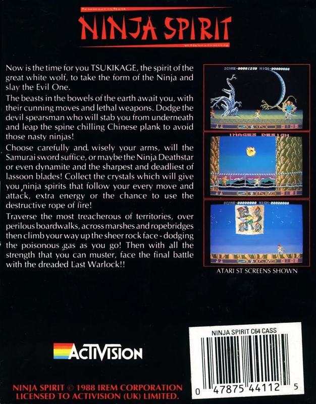 Back Cover for Ninja Spirit (Commodore 64)