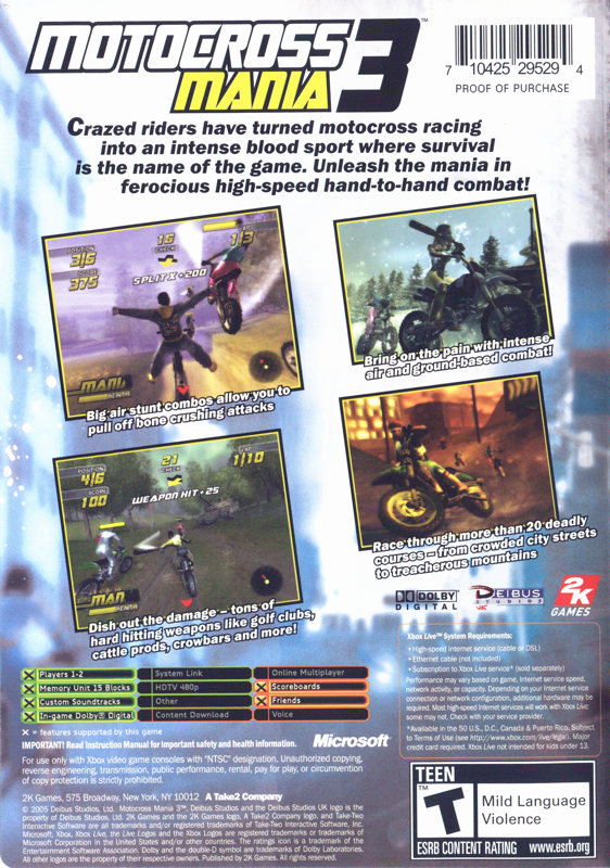 Back Cover for Motocross Mania 3 (Xbox)