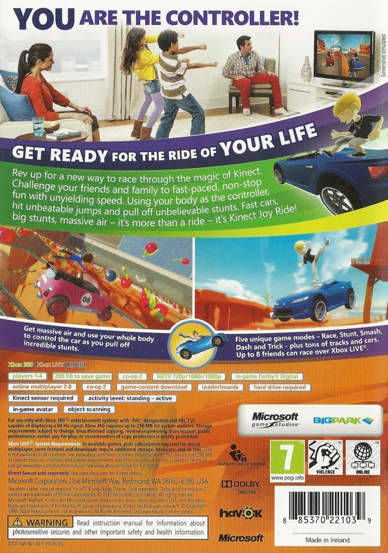 Back Cover for Kinect Joy Ride (Xbox 360)