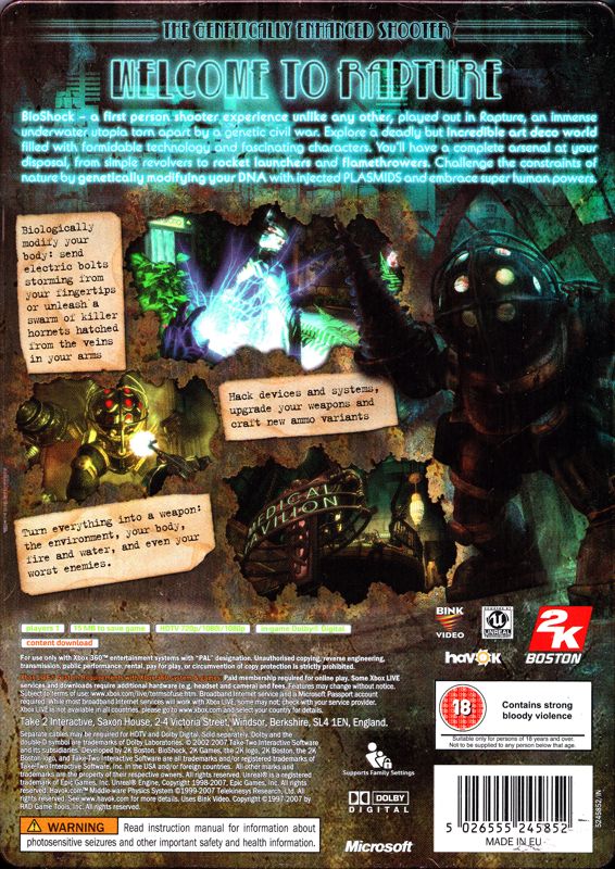 Back Cover for BioShock (Limited Edition) (Xbox 360)