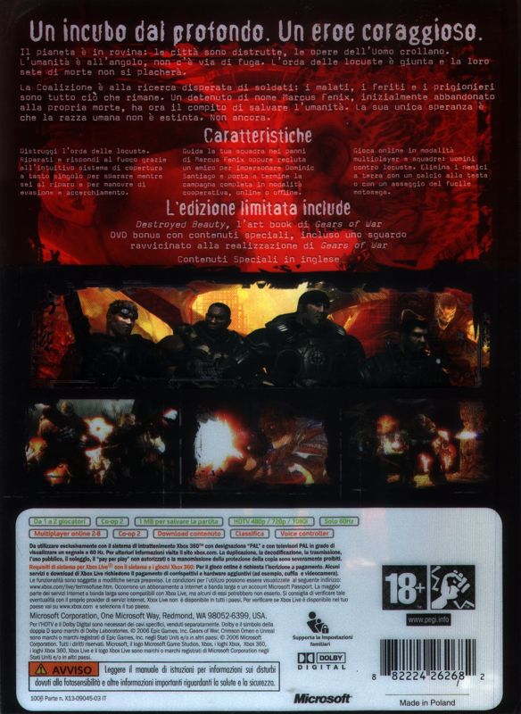 Back Cover for Gears of War (Limited Collector's Edition) (Xbox 360): Outer Sleeve