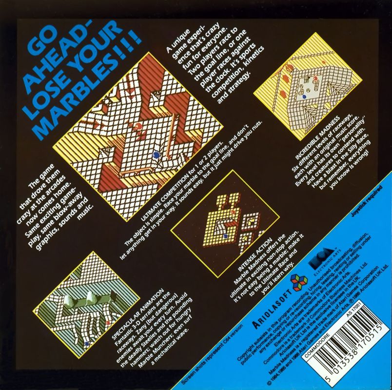 Back Cover for Marble Madness (Commodore 64)