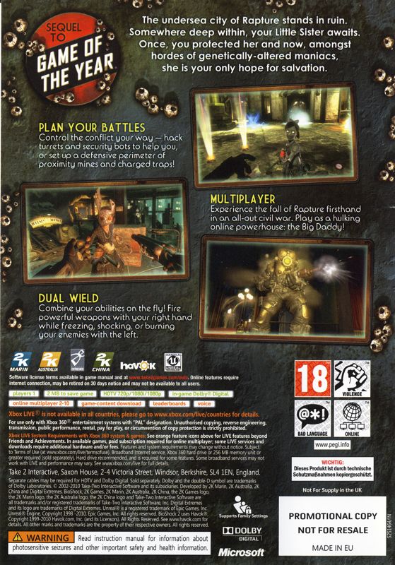 Back Cover for BioShock 2 (Xbox 360)