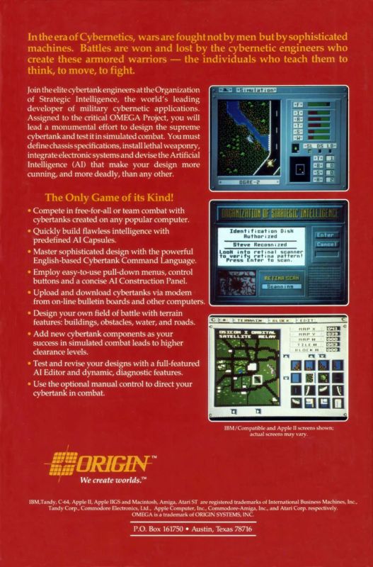 Back Cover for Omega (Commodore 64)