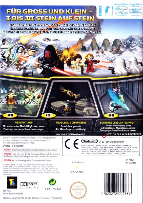 Back Cover for LEGO Star Wars: The Complete Saga (Wii)