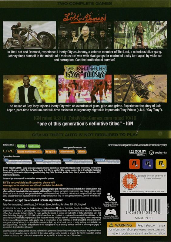Back Cover for Grand Theft Auto: Episodes from Liberty City (Windows)