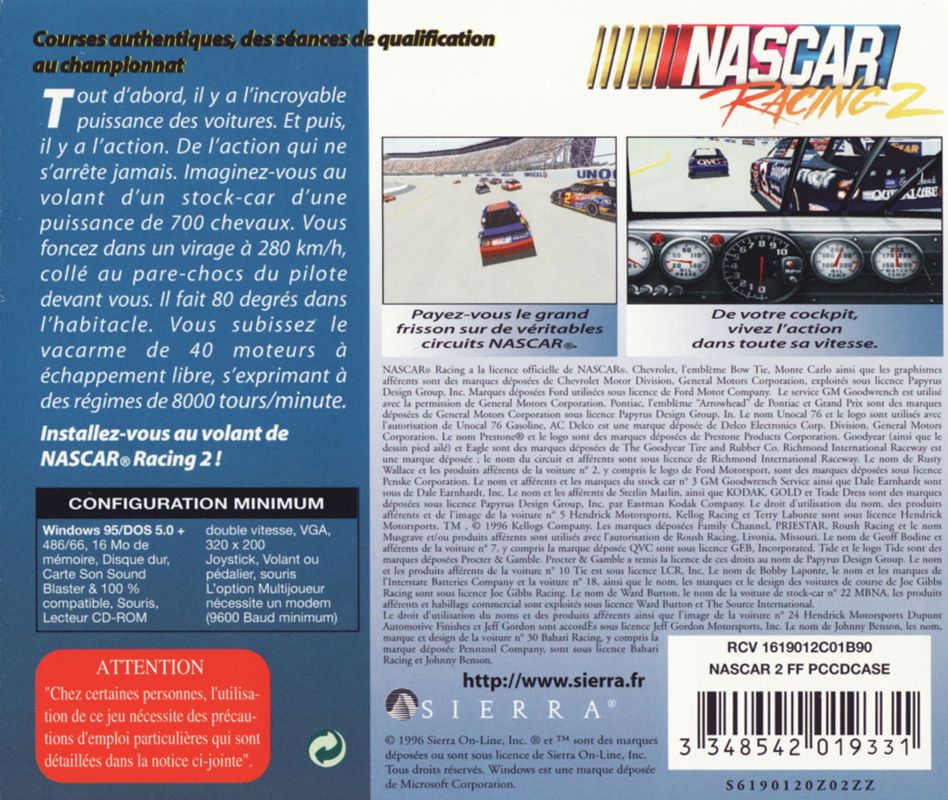 Other for NASCAR Racing 2 (DOS): Jewel Case - Back