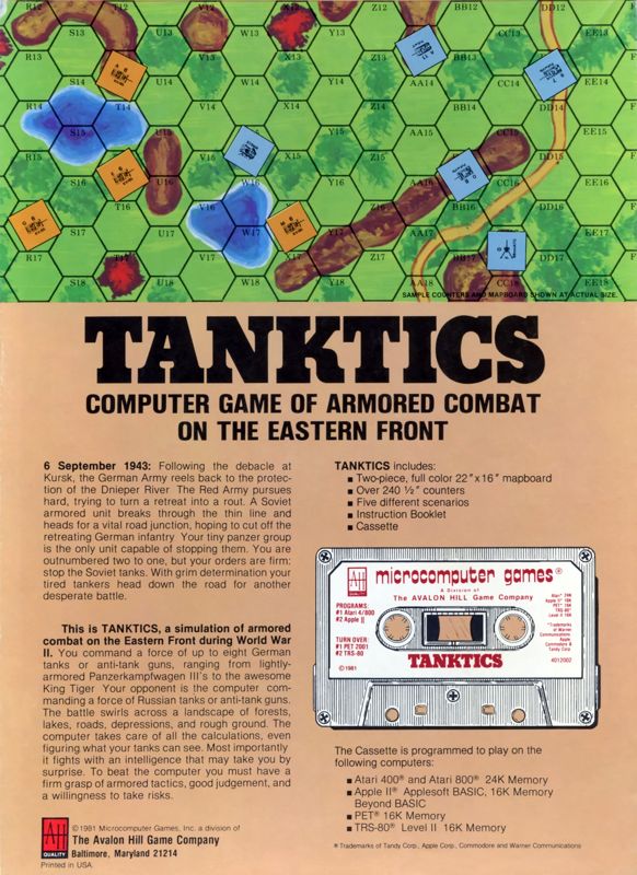 Back Cover for Tanktics (Apple II and Atari 8-bit and Commodore PET/CBM and TRS-80)