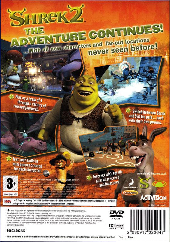 Back Cover for Shrek 2 (PlayStation 2)