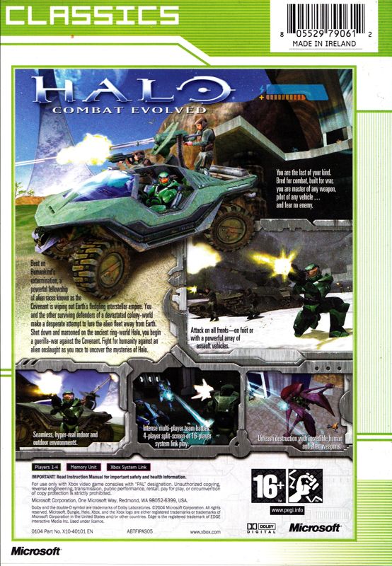 Back Cover for Halo: Combat Evolved (Xbox) (Classics release)