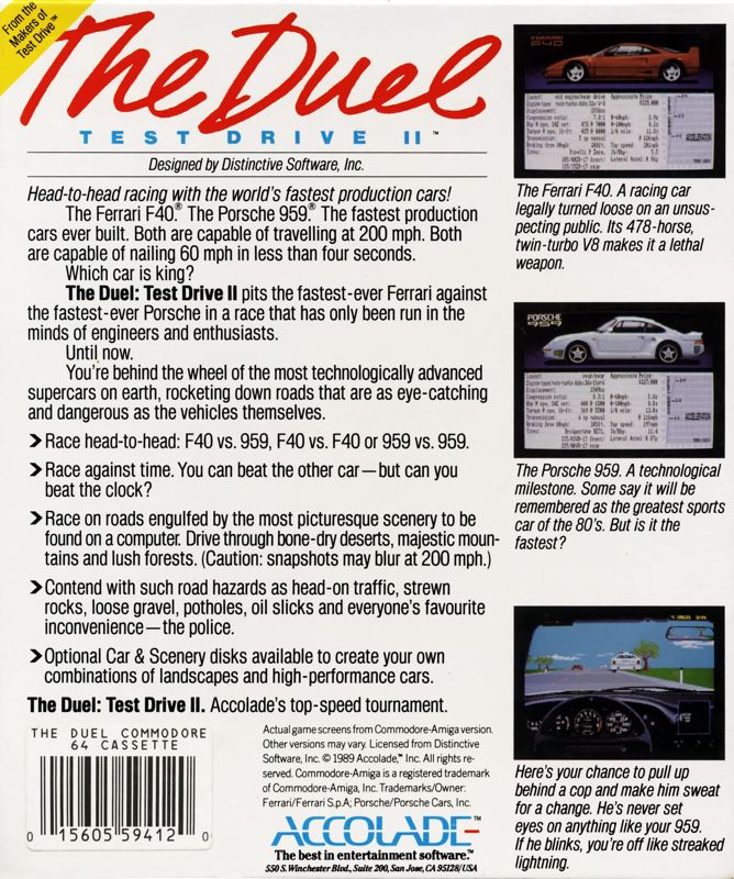 Back Cover for The Duel: Test Drive II (Commodore 64)
