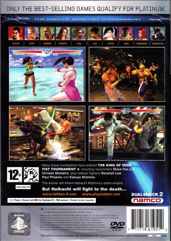 Back Cover for Tekken 4 (PlayStation 2) (Platinum release)