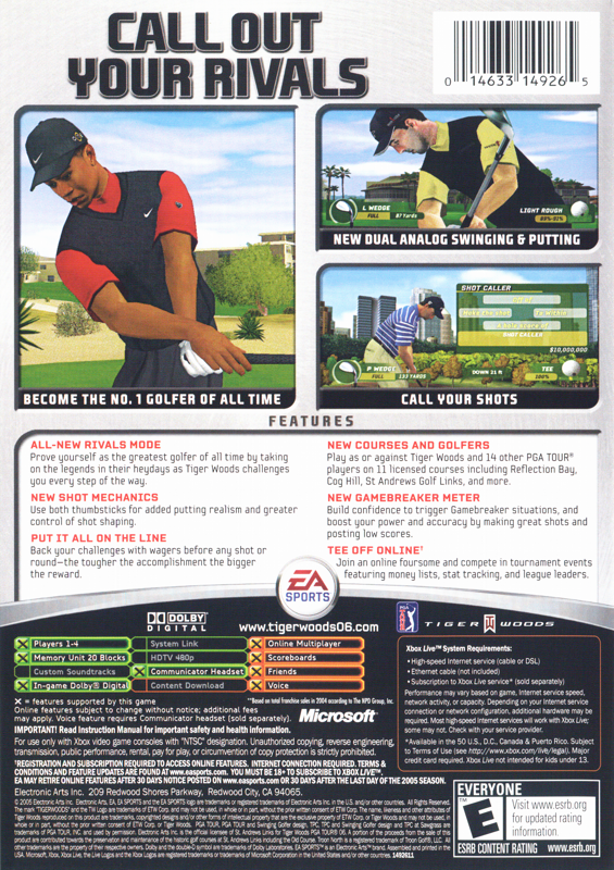 Back Cover for Tiger Woods PGA Tour 06 (Xbox)