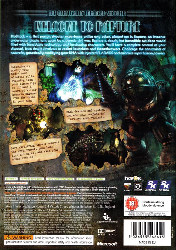 Back Cover for BioShock (Xbox 360)