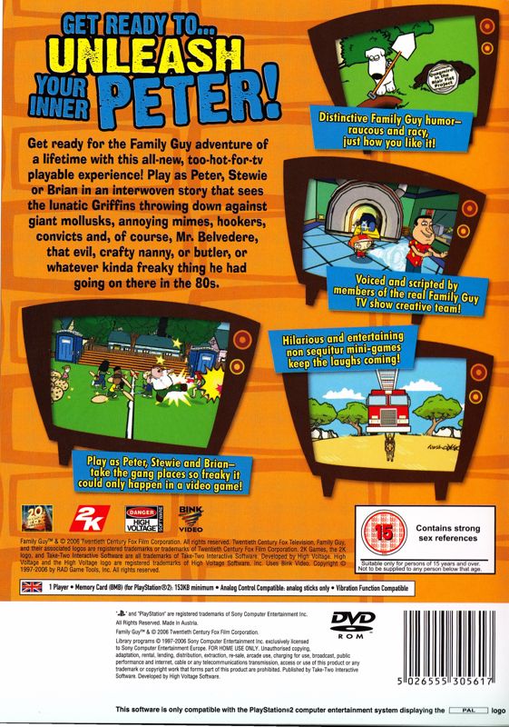 Back Cover for Family Guy Video Game! (PlayStation 2)