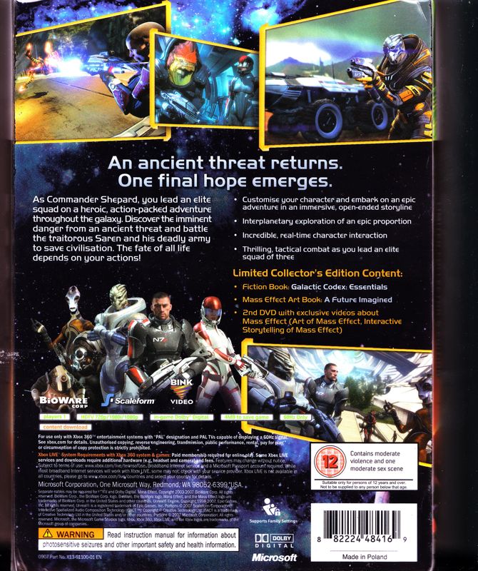Back Cover for Mass Effect (Limited Collector's Edition) (Xbox 360): Sleeve