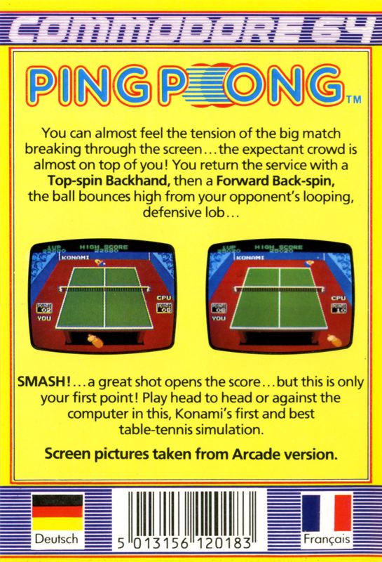 Back Cover for Ping Pong (Commodore 64) (Tape release)