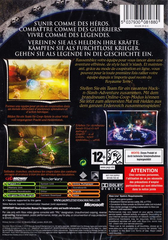 Back Cover for Gauntlet: Seven Sorrows (Xbox)