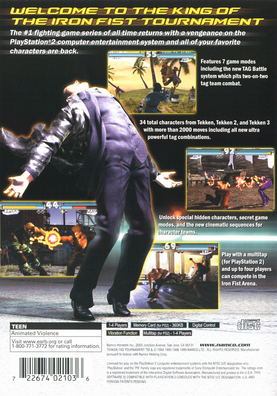 Back Cover for Tekken Tag Tournament (PlayStation 2) (Greatest Hits release)