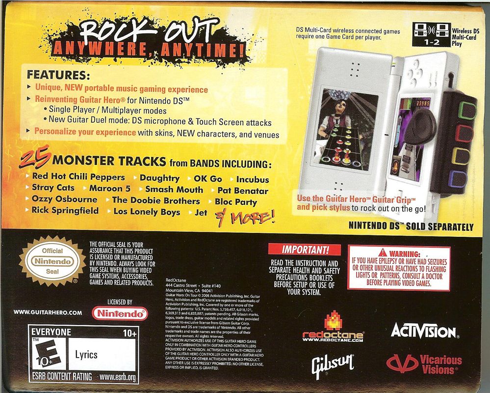 Back Cover for Guitar Hero: On Tour (Nintendo DS)