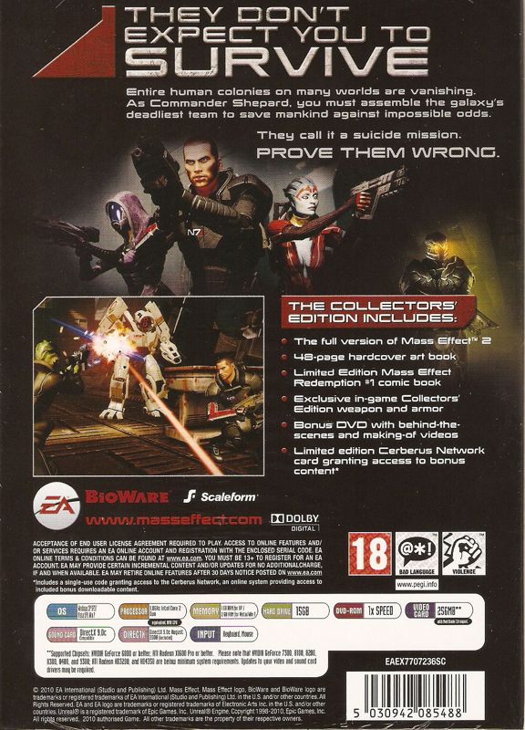 Back Cover for Mass Effect 2 (Collector's Edition) (Windows) (European English release)