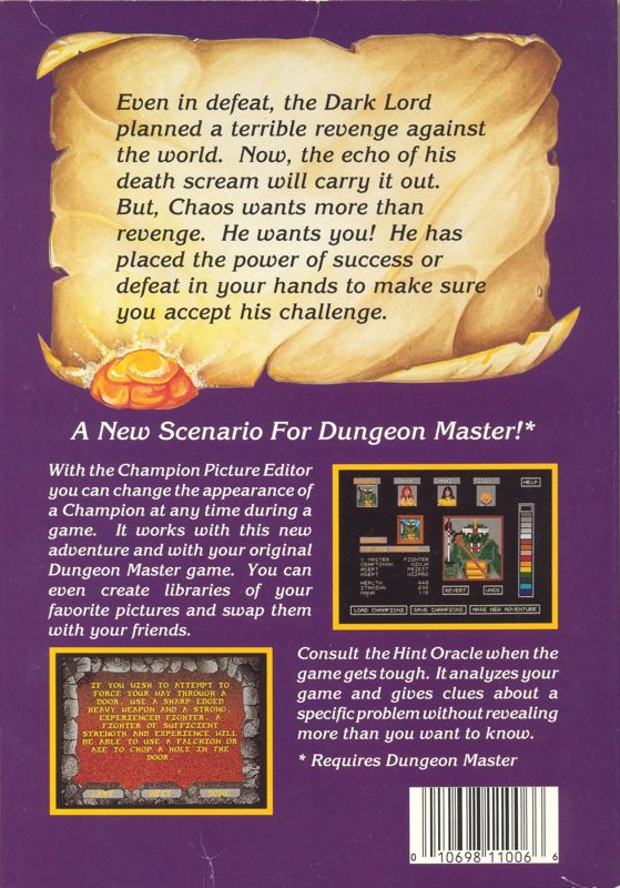 Back Cover for Dungeon Master: Chaos Strikes Back - Expansion Set #1 (Atari ST)