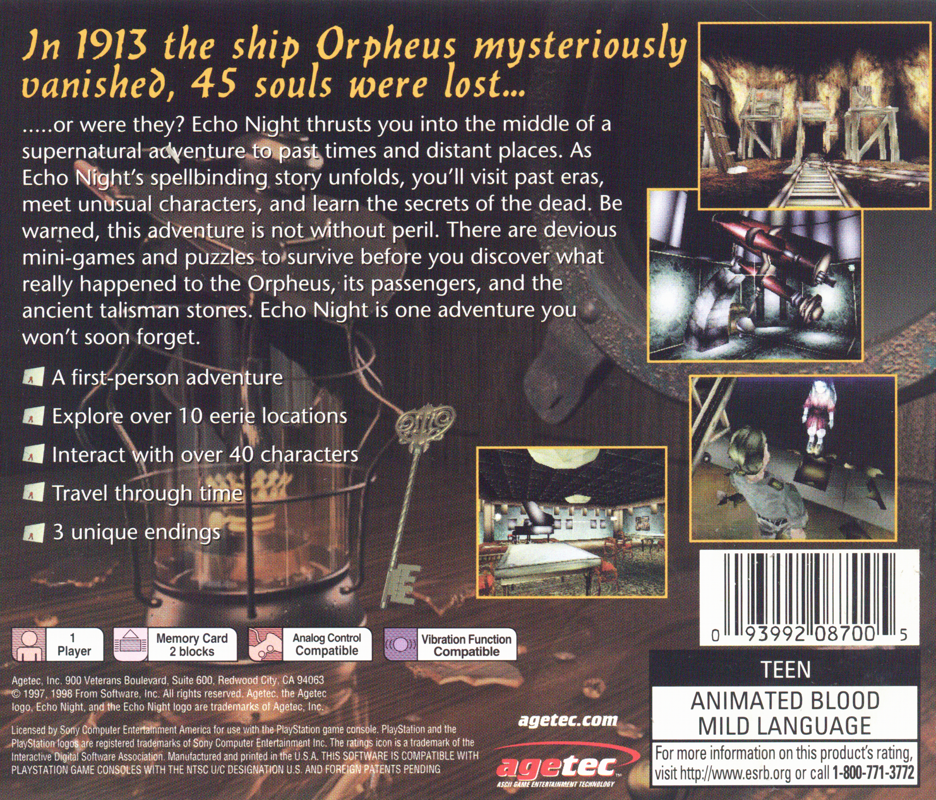 Back Cover for Echo Night (PlayStation)