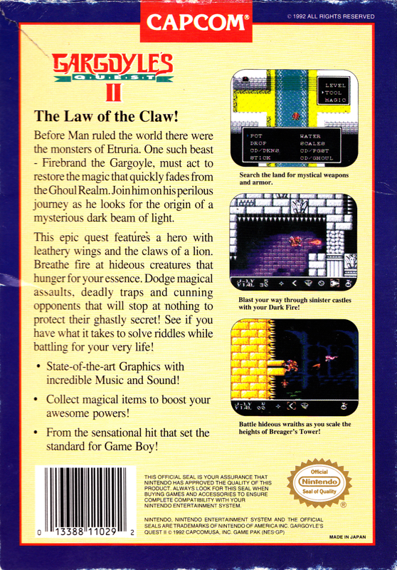 Back Cover for Gargoyle's Quest II (NES)