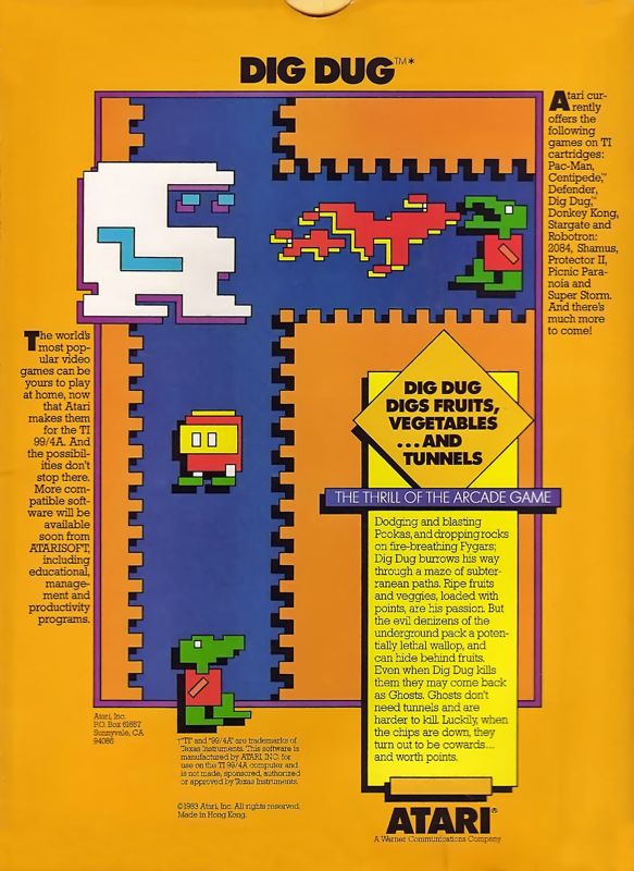 Back Cover for Dig Dug (TI-99/4A)