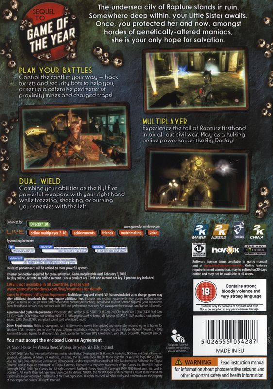 Back Cover for BioShock 2 (Windows)