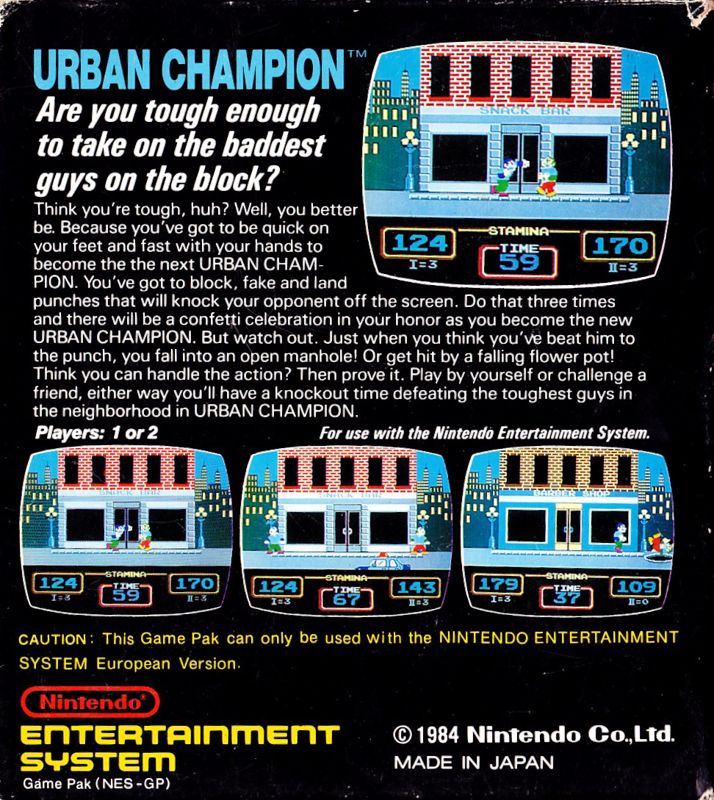 Back Cover for Urban Champion (NES) (Instructions & back of cartridge completely in German)
