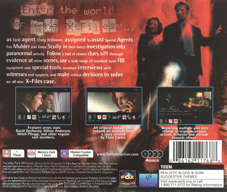 Back Cover for The X-Files Game (PlayStation)